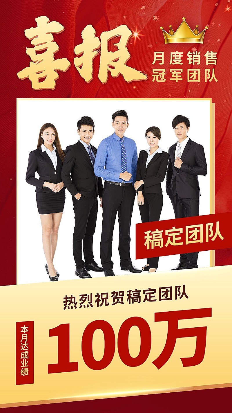 喜报月度业绩销冠团队风采展示红金