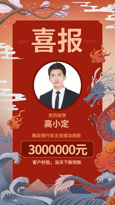 金融行业放款业绩喜报手绘飞龙创意