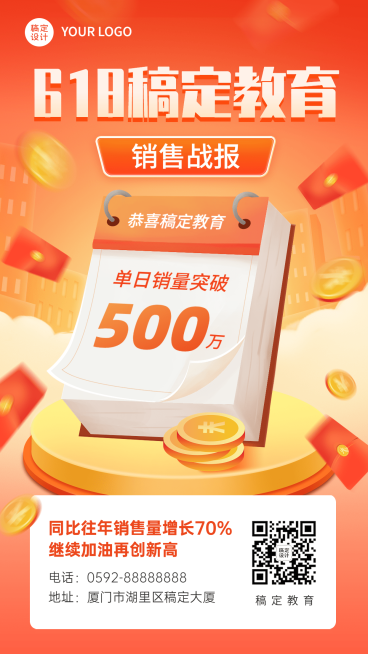 618年中大促教育行业喜报战报手机海报预览效果
