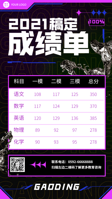 各科成绩单成绩表酷炫竖版海报预览效果