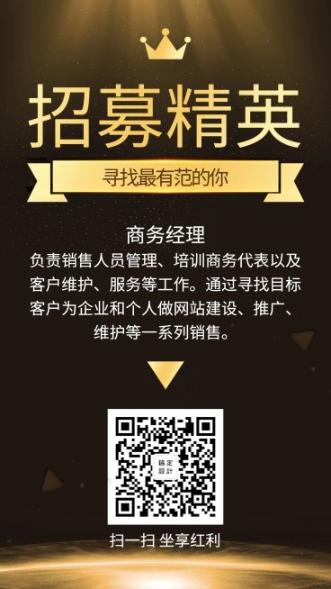 黑金大气招募精英招聘海报预览效果
