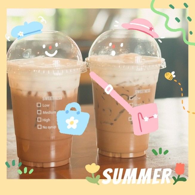 夏天奶茶手绘卡通美食记录可爱风plog模板预览效果