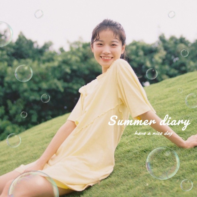 夏天泡泡特效草坪自拍晒照清新风plog模板预览效果