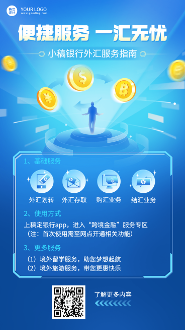金融保险银行外汇服务指南业务介绍创意海报预览效果
