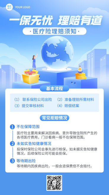 金融医疗保险理赔须知知识科普宣传插画海报预览效果