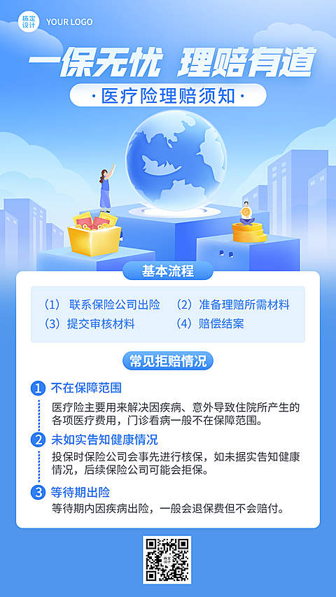 金融医疗保险理赔须知知识科普宣传插画海报