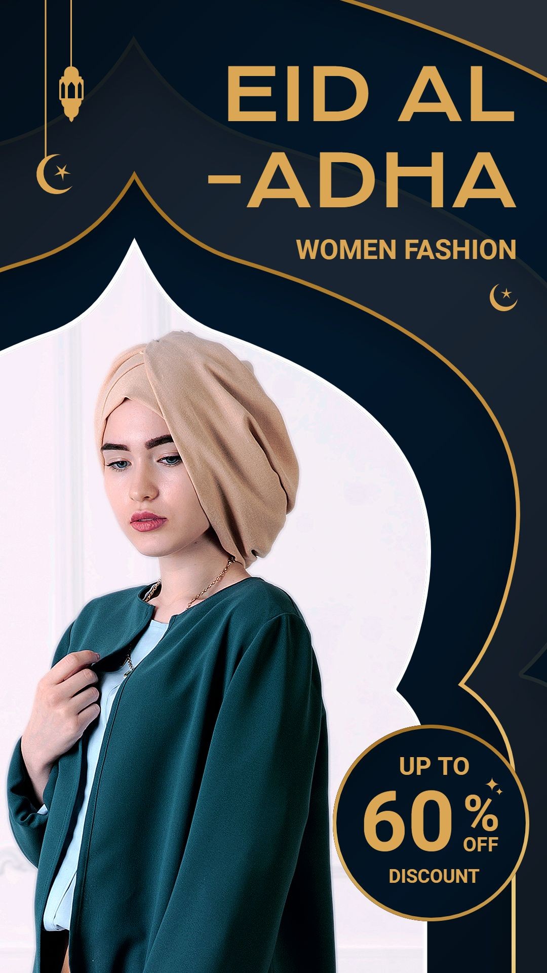 Gold Line Element Eid Al-Adha Muslim Women's Fashion Discount Sale Promo Ecommerce Story预览效果