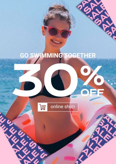 Women's Swimming Suit Fashion Wear Discount Sale Promo Advertising Poster