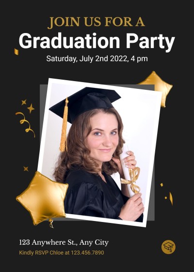 Simple Gold Stars Decorate Graduation party invitation letter