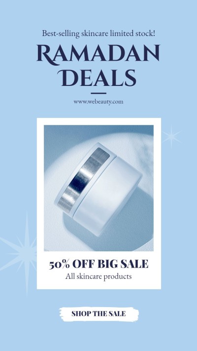Blue Background Eid Idul Ramadan Skincare Cosmetics Sale Promotion Ecommerce Story