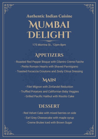 Literary Rectangle Frame Indian Cuisine Restaurant Food Menu