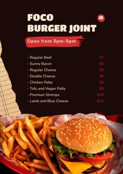 Retro Red Brush Pattern Burger Joint Restaurant Fast Food Menu