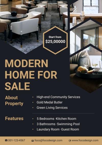 Fashion Gold Hexagon Price Tag House Listing for Sale Real Estate Flyer