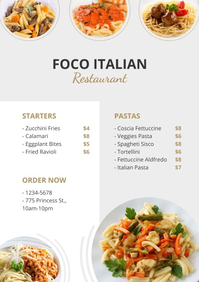 Italian Restaurant Pasta Menu