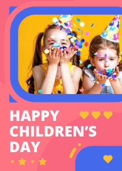 Cute Cartoon Color Block Girl Kids American Children's day Card