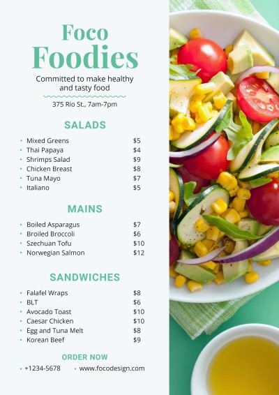 Minimalist Style Healthy Food Restaurant Menu