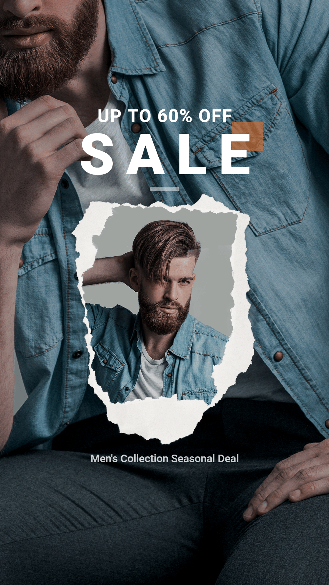 Paper Tear Beard Men's Fashion Sale Promotion Ecommerce Story预览效果