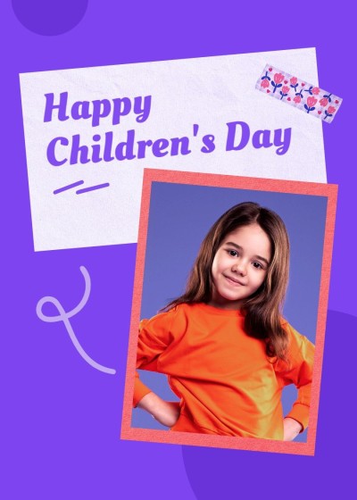 Simple Purple Rectangle Frame Girl Children's day Card