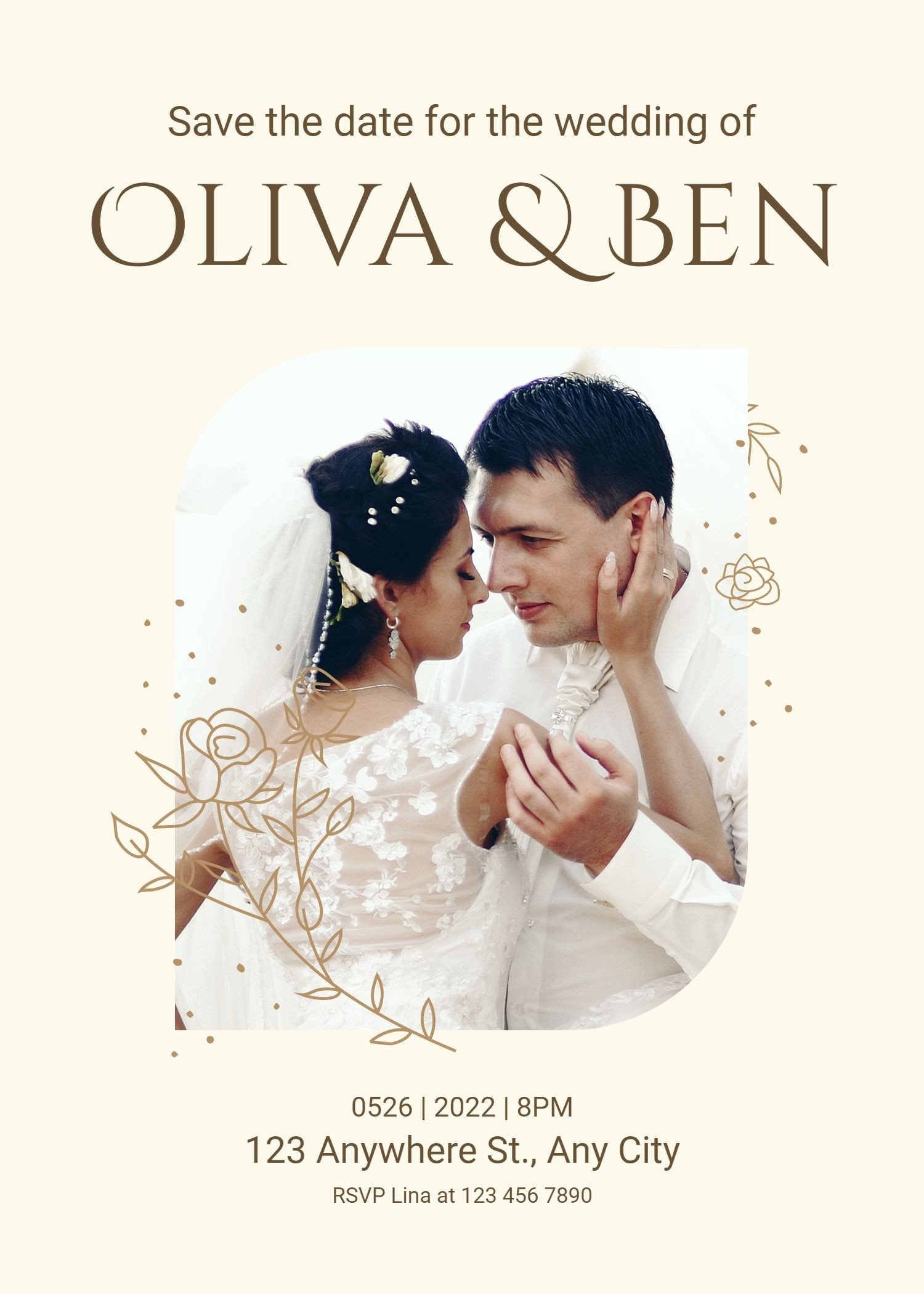Simple Literary Style Hand Painted Rose ELement Wedding invitation