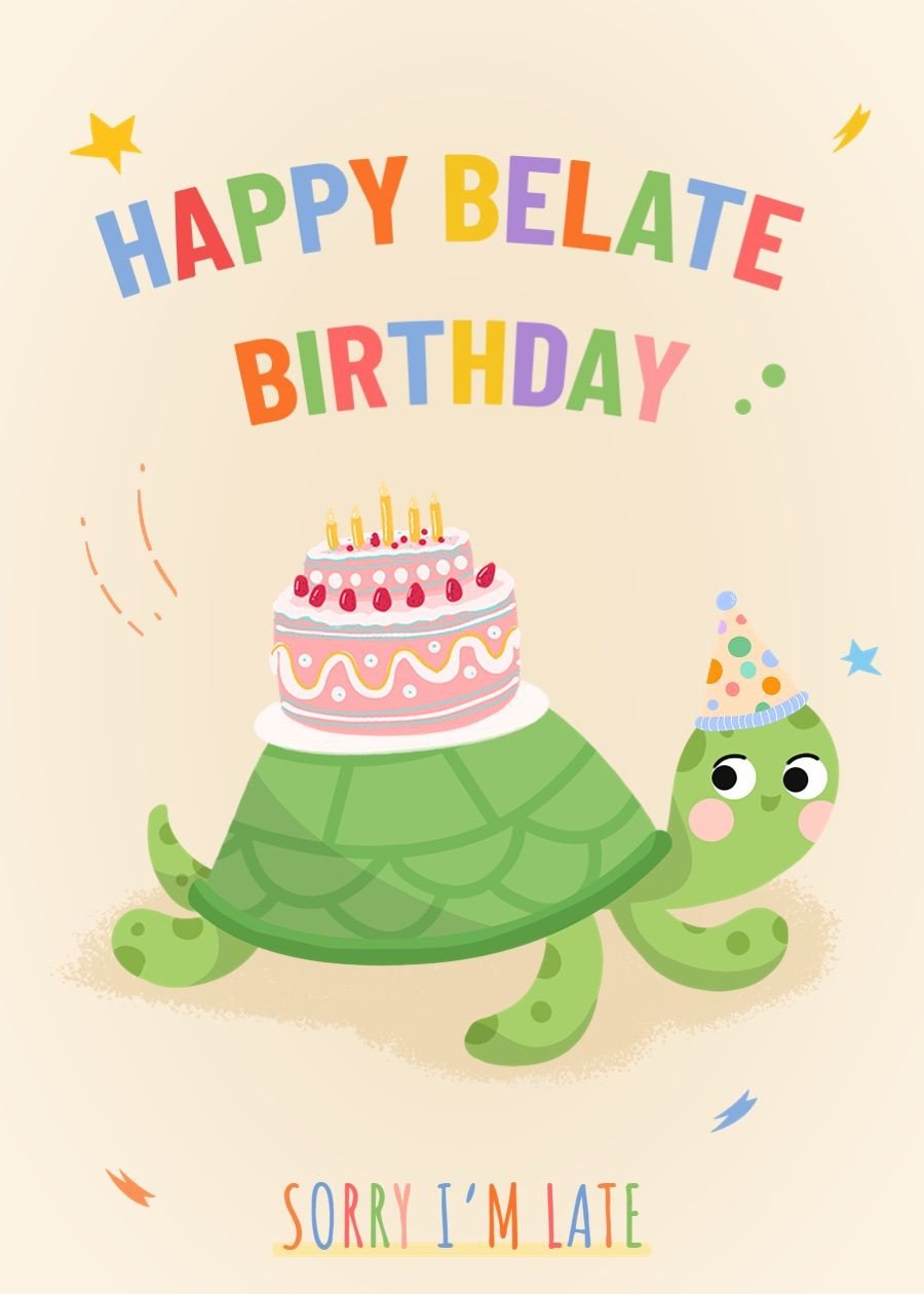 Cute Cartoon Tortoise Pattern Cake Birthday card