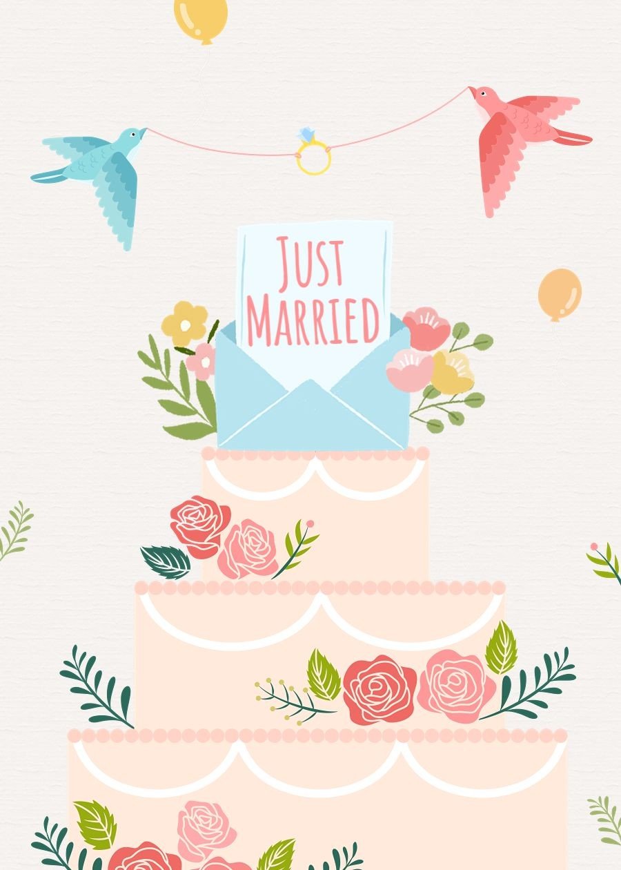 Cute Hand Painted Flowers Cake Wedding Card 