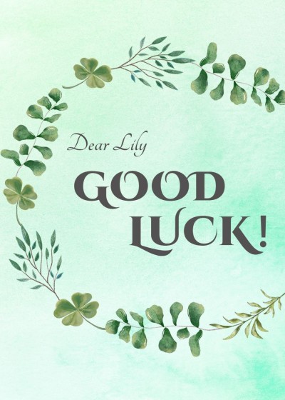 Fresh Hand Painted Green Leaves Circle Frame Good Luck Card
