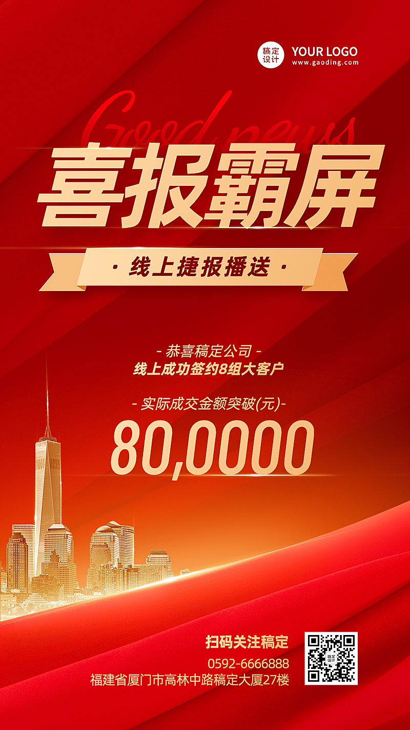 企业签约销售业绩喜报捷报手机海报