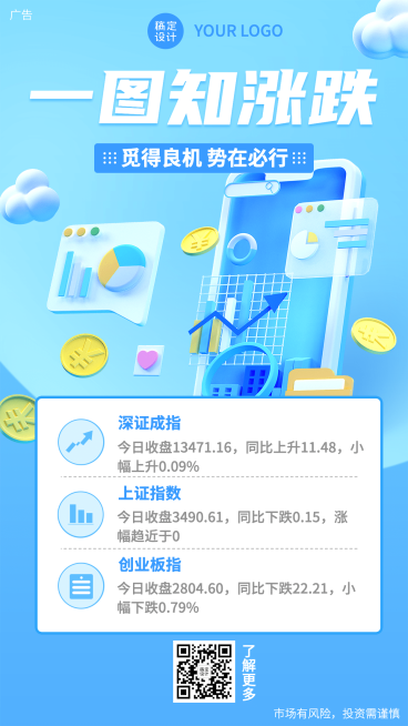 金融保险证券股市行业资讯3D创意海报预览效果