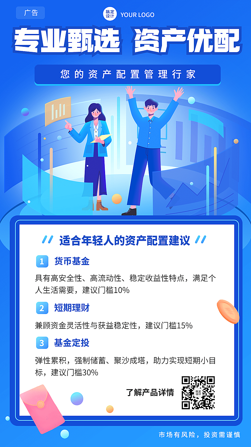 金融保险资产配置理财知识科普手机海报