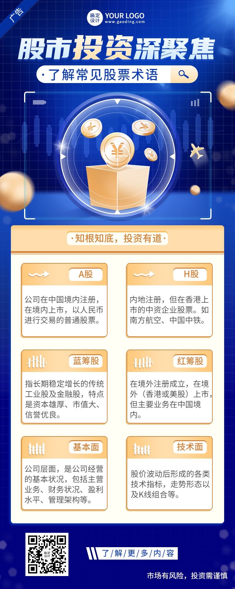 金融证券股票股市术语解读理财知识科普长图海报_图片模板素材-稿定设计