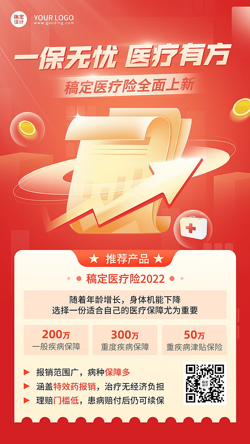 金融医疗保险产品介绍营销喜庆2.5D海报