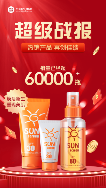 微商美妆产品销量喜报表彰喜庆风手机海报预览效果