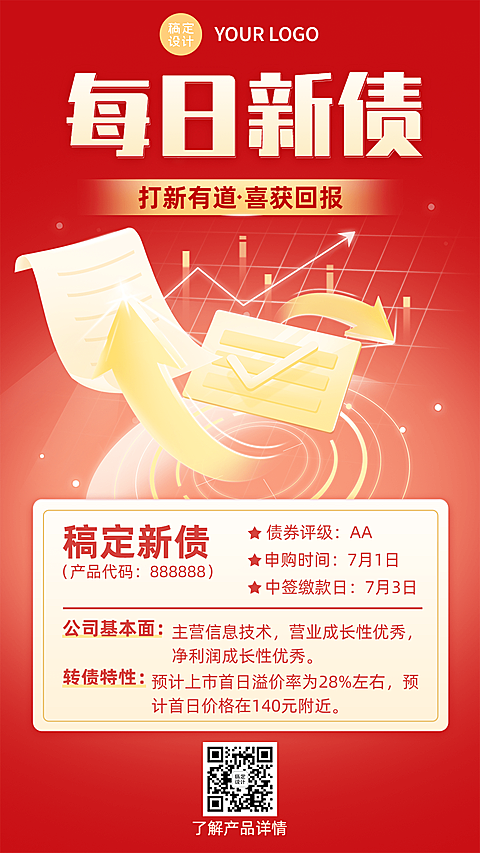 金融保险债券产品介绍营销喜庆风海报