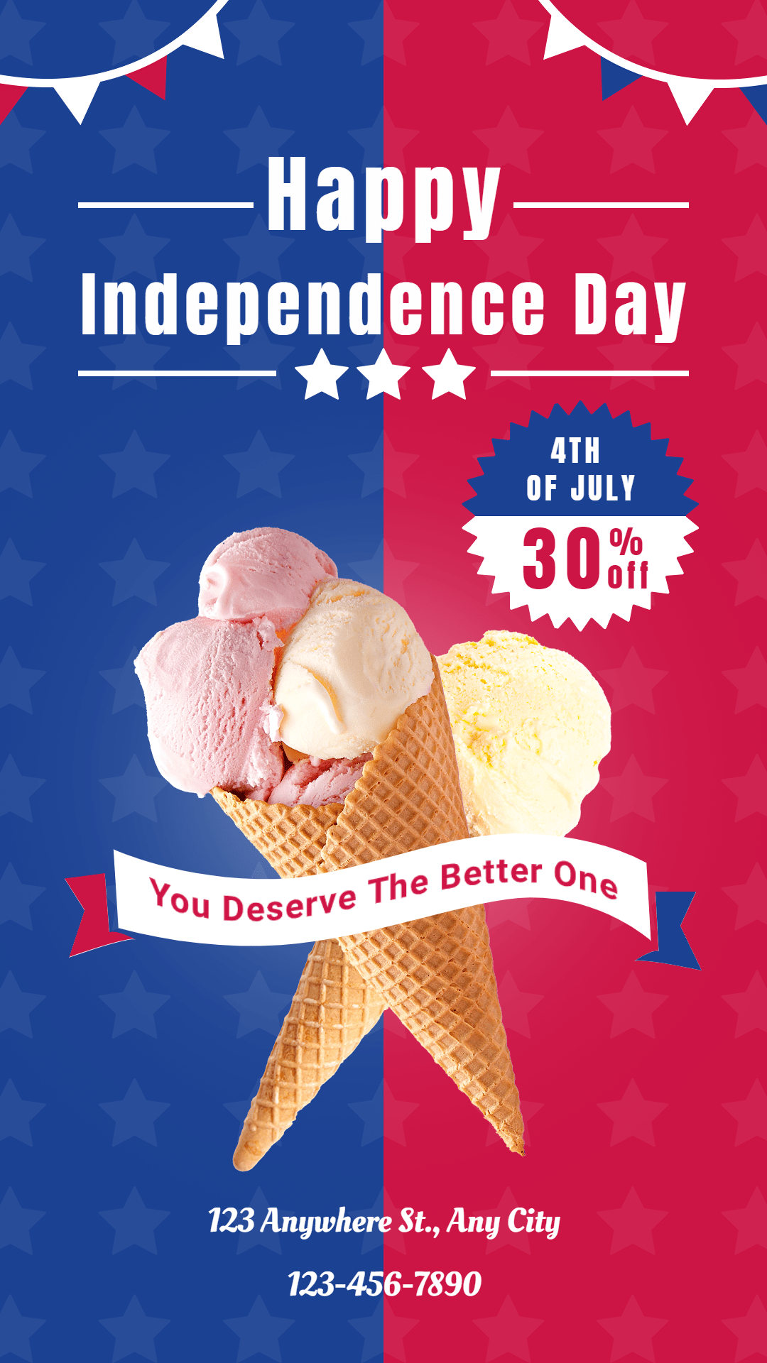Independence Day Fourth Of July Ice Cream Cones Discount Sale Promotion Ecommerce Story