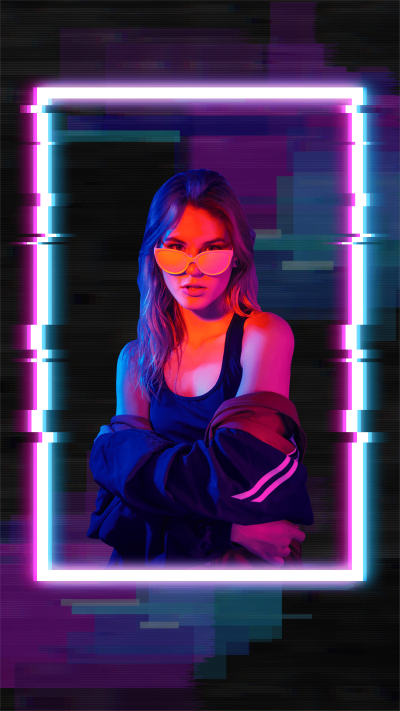 Creative Neon Style Tiktok Interface Simulation Woman Personal Show Instagram Story