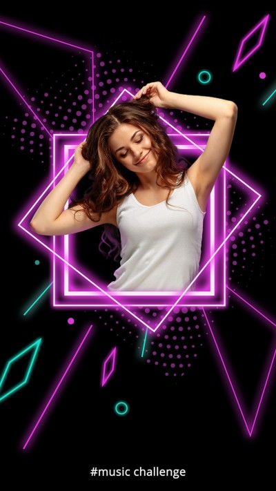Neon Style Purple Square Frame Smile Girl Instagram Story