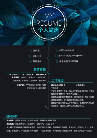 商务风管培生求职简历