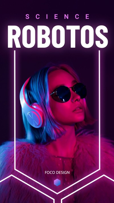 Neon Style Geometry Frame Headset Girl Science Robotos Instagram Story