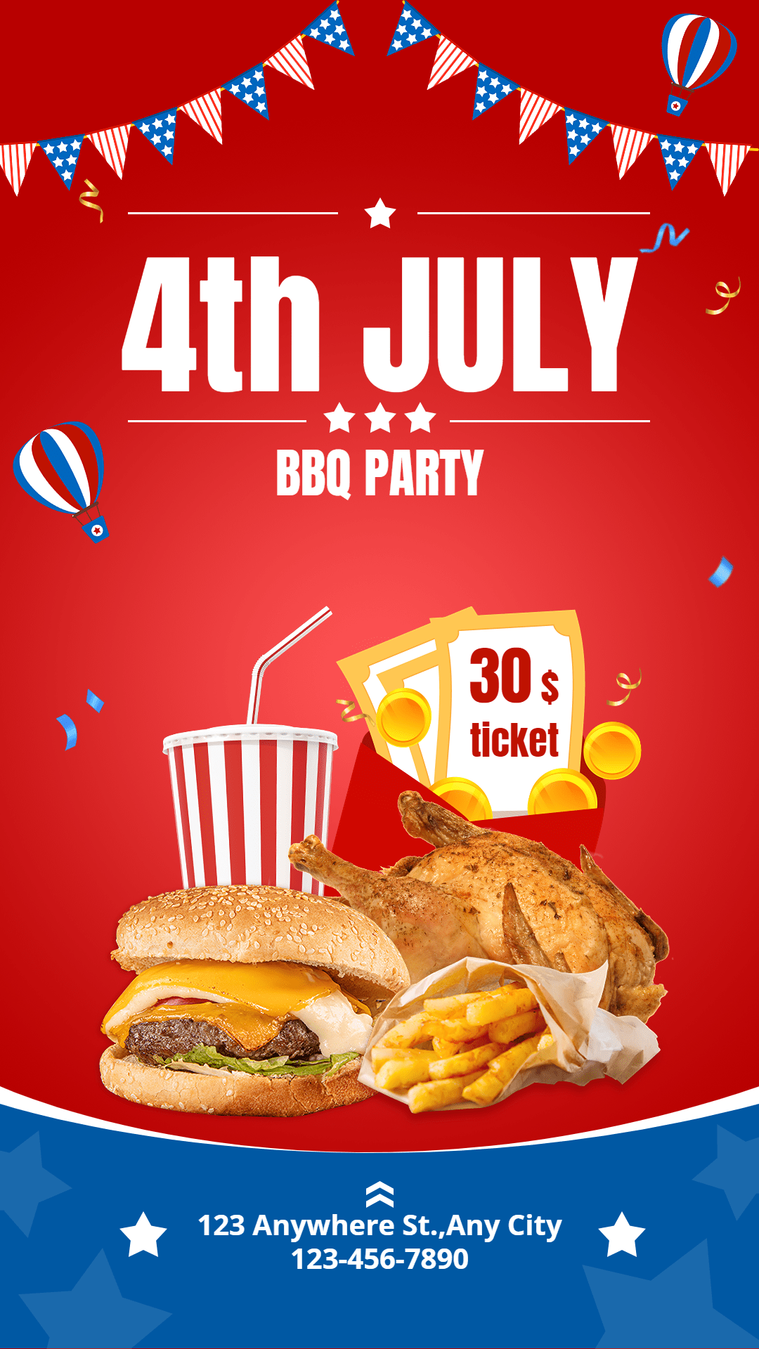 Independence Day Fourth Of July BBQ Fast Food Set Roast Chicken Hamburger Soft Drinks Fries Promotion Ecommerce Story预览效果