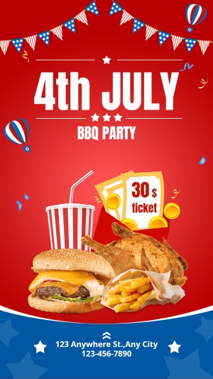 Independence Day Fourth Of July BBQ Fast Food Set Roast Chicken Hamburger Soft Drinks Fries Promotion Ecommerce Story