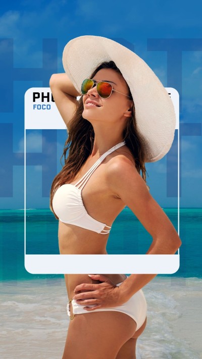 Fashion Style Seaside Swimsuit Smile Woman Show iPhone interface simulation Instagram story