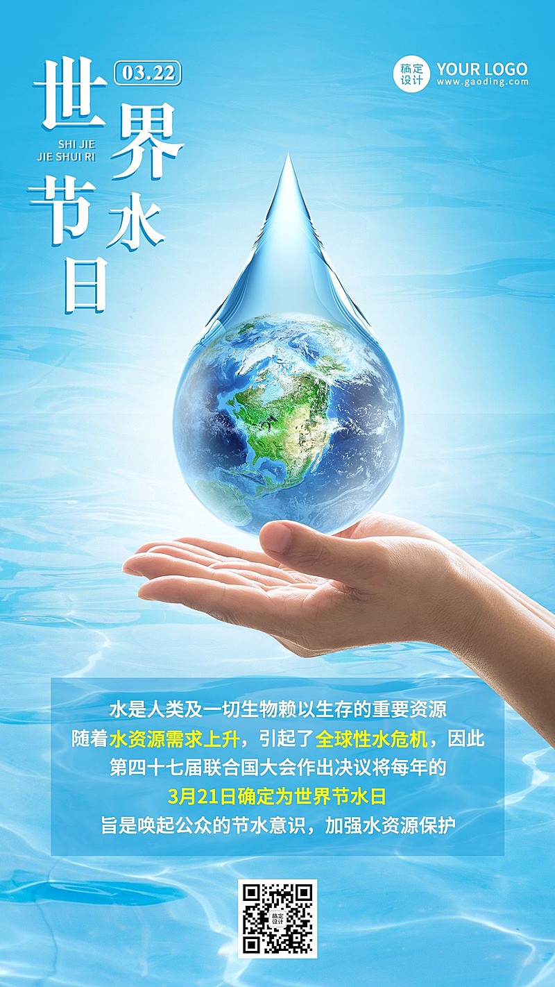 世界节水日节日科普实景手机海报