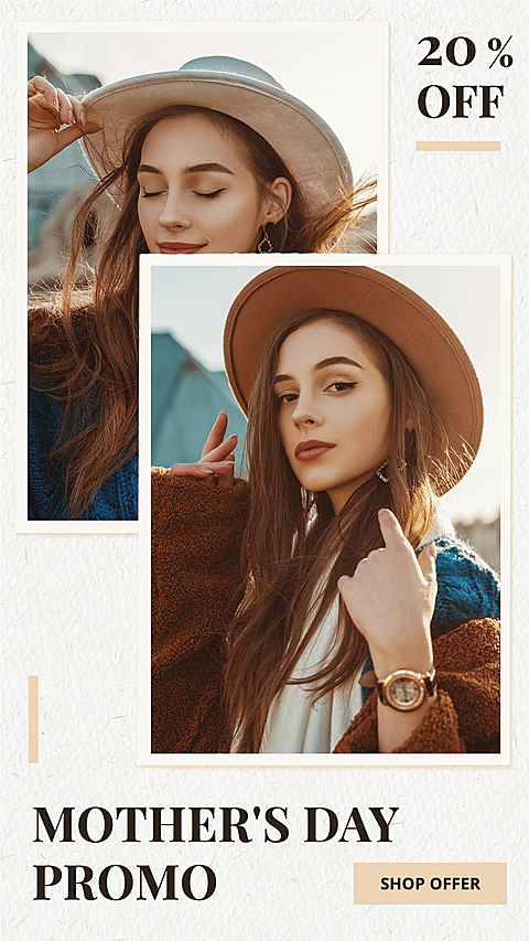 Texture Background Hat Girl Mother's Day Women's Fahion Sale Promotion Ecommerce Story