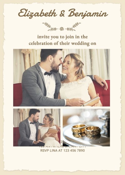 Simple Literary Style Paper Tear Frame Wedding invitation