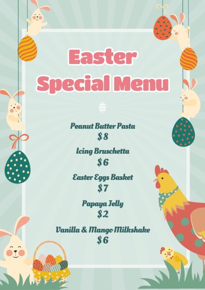 Cute Style Cartoon Animals Easter Dessert Bakery Shop Pastry Menu
