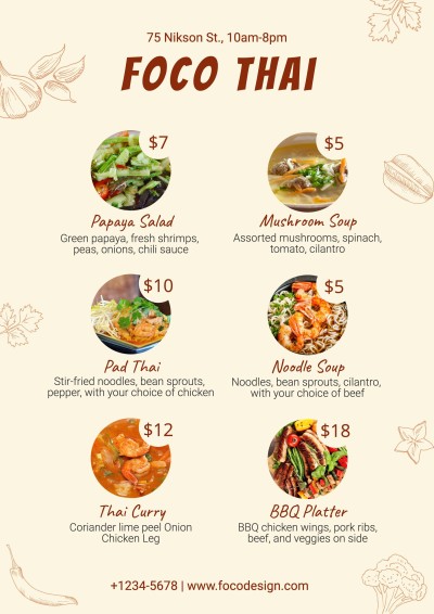 Thai Cuisine Restaurant Food Menu