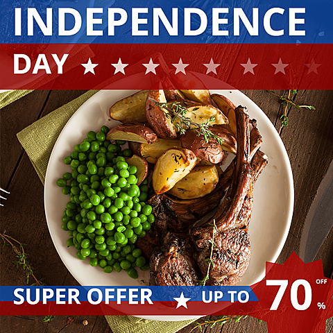 Independence Day Fourth Of July Restaurant Diner Food Discount Sale Promotion Ecommerce Product Image