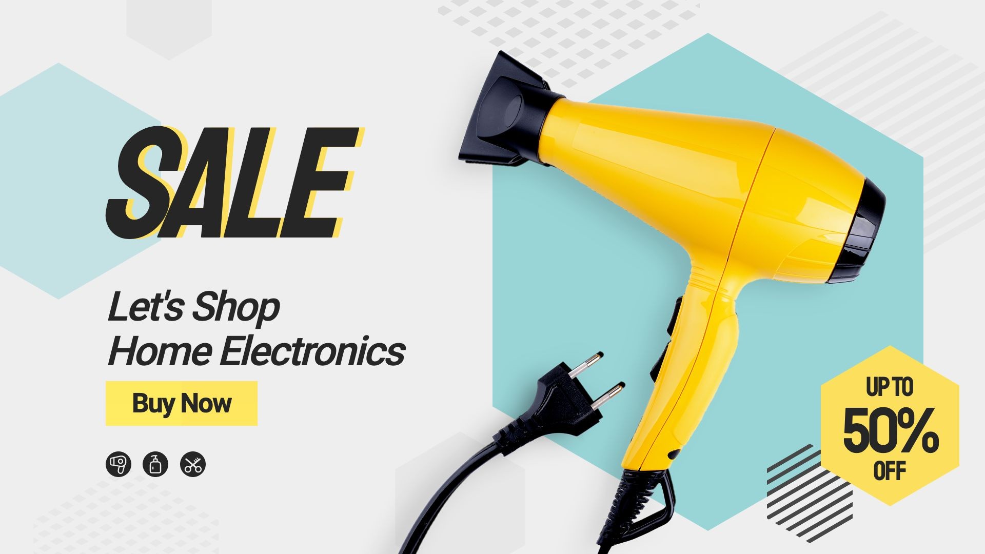 Hexagon Element Hair Dryer Home Electronic Appliance Discount Sale Promo Ecommerce Banner