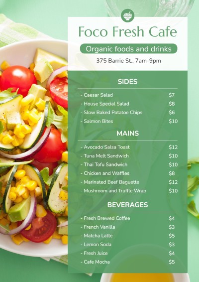 Simple Green Rectangle Element Healthy Light Food Restaurant Salad and Sandwich Menu
