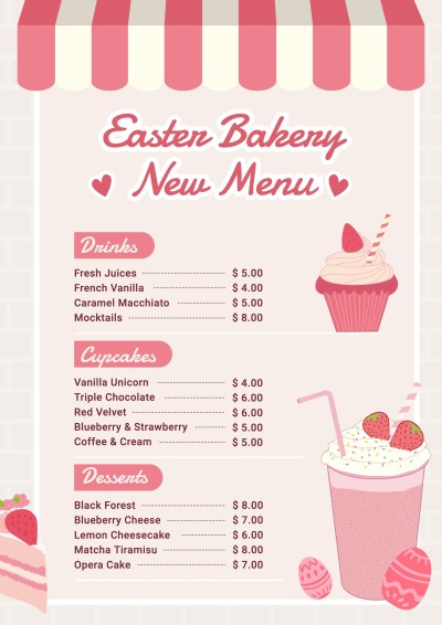 Easter Dessert Bakery Shop New Pastry Menu